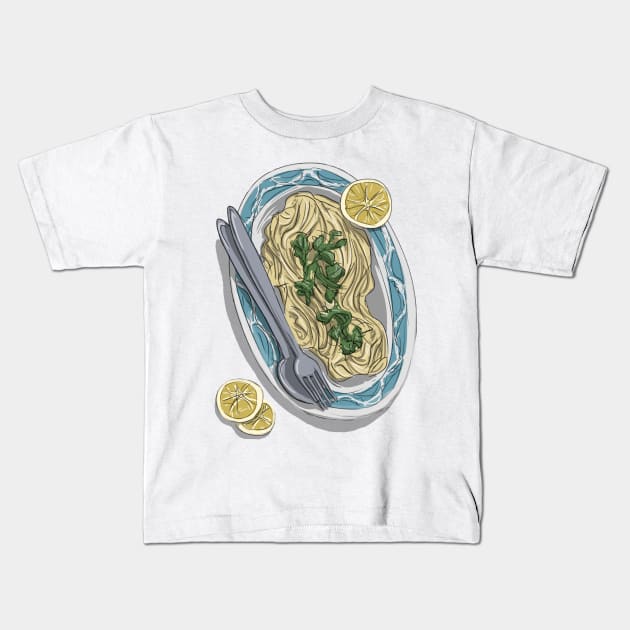 Herb tagliolini with lemon and pecorino Kids T-Shirt by AleksanderMoskalev